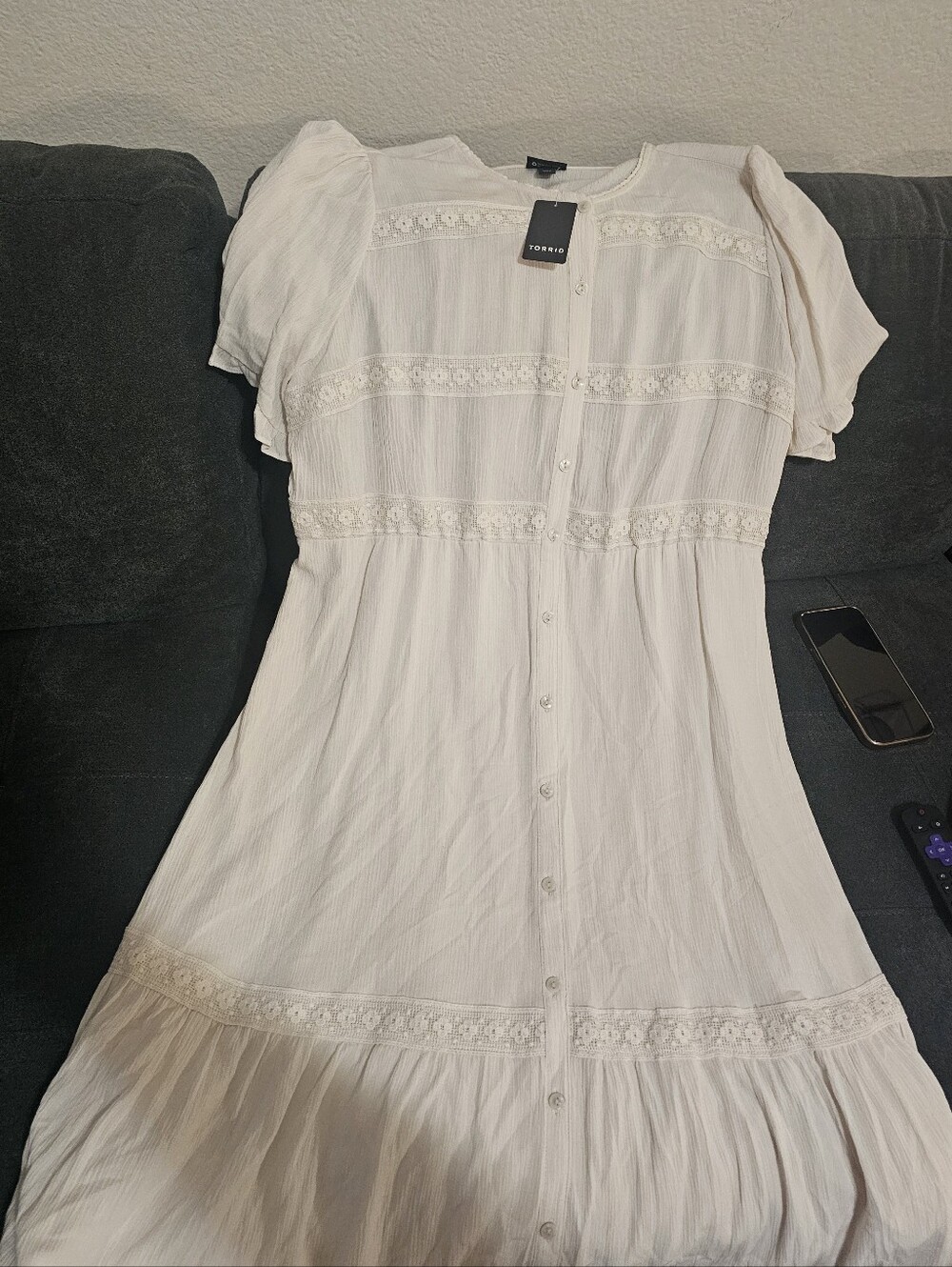 NWT Torrid Cream Maxi Dress Size 1 / 1X 14-16 Boho Tiered Flutter Sleeve - Picture 10 of 10